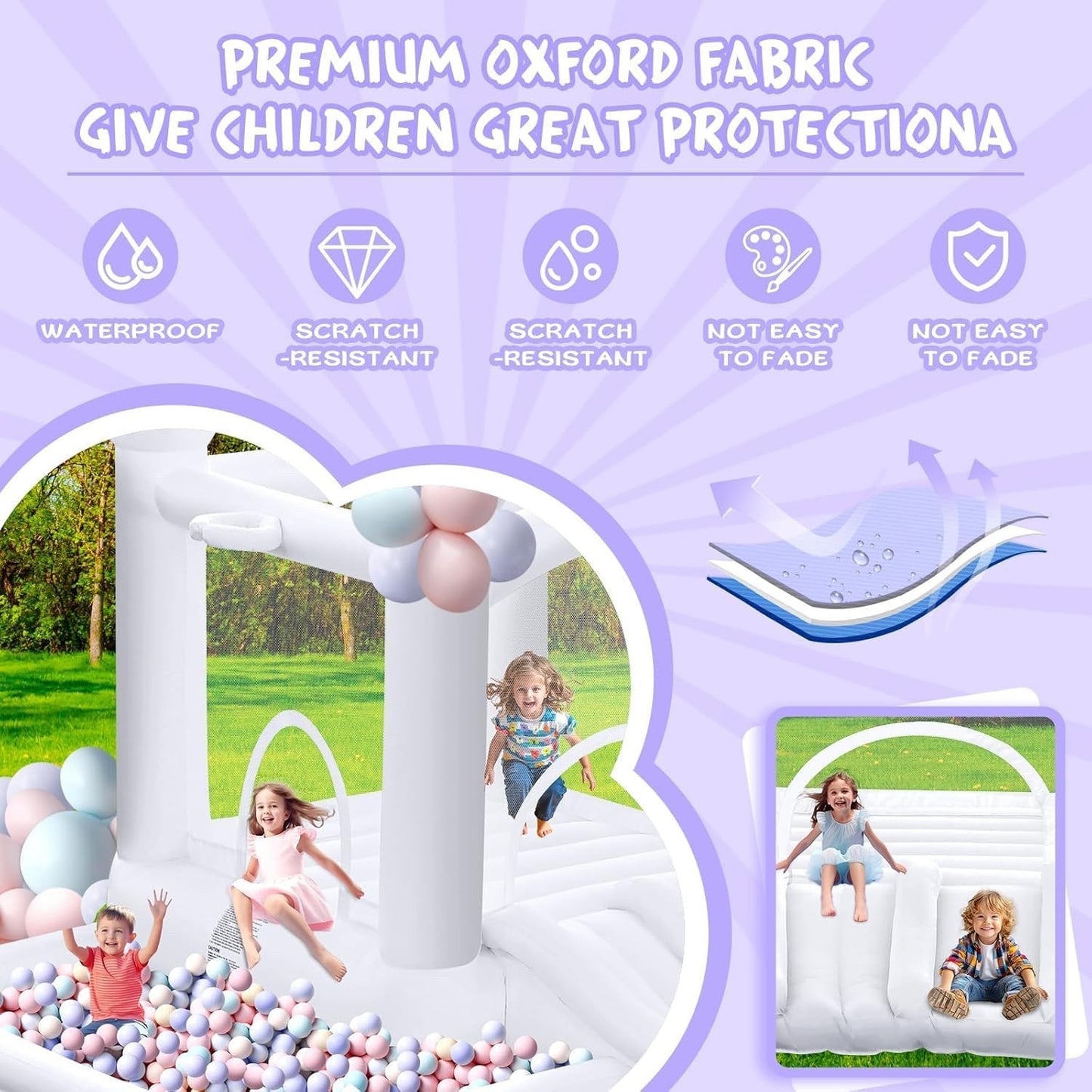 Bouncy Castle Inflatable Slide Trampoline Ball Pit White Garden Blower Kids