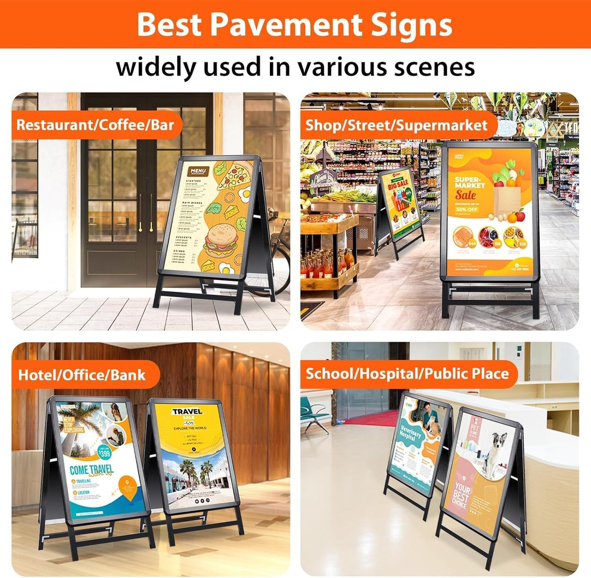 A2 A-Board Pavement Sign Black Double Sided Aluminium Poster Display Stand