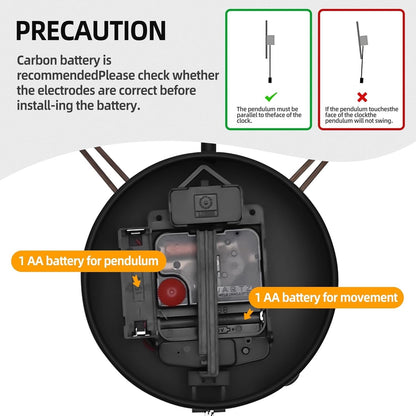 Large 60cm Wall Clock Black Metal Silent Non Ticking Round Pendulum Home Decor