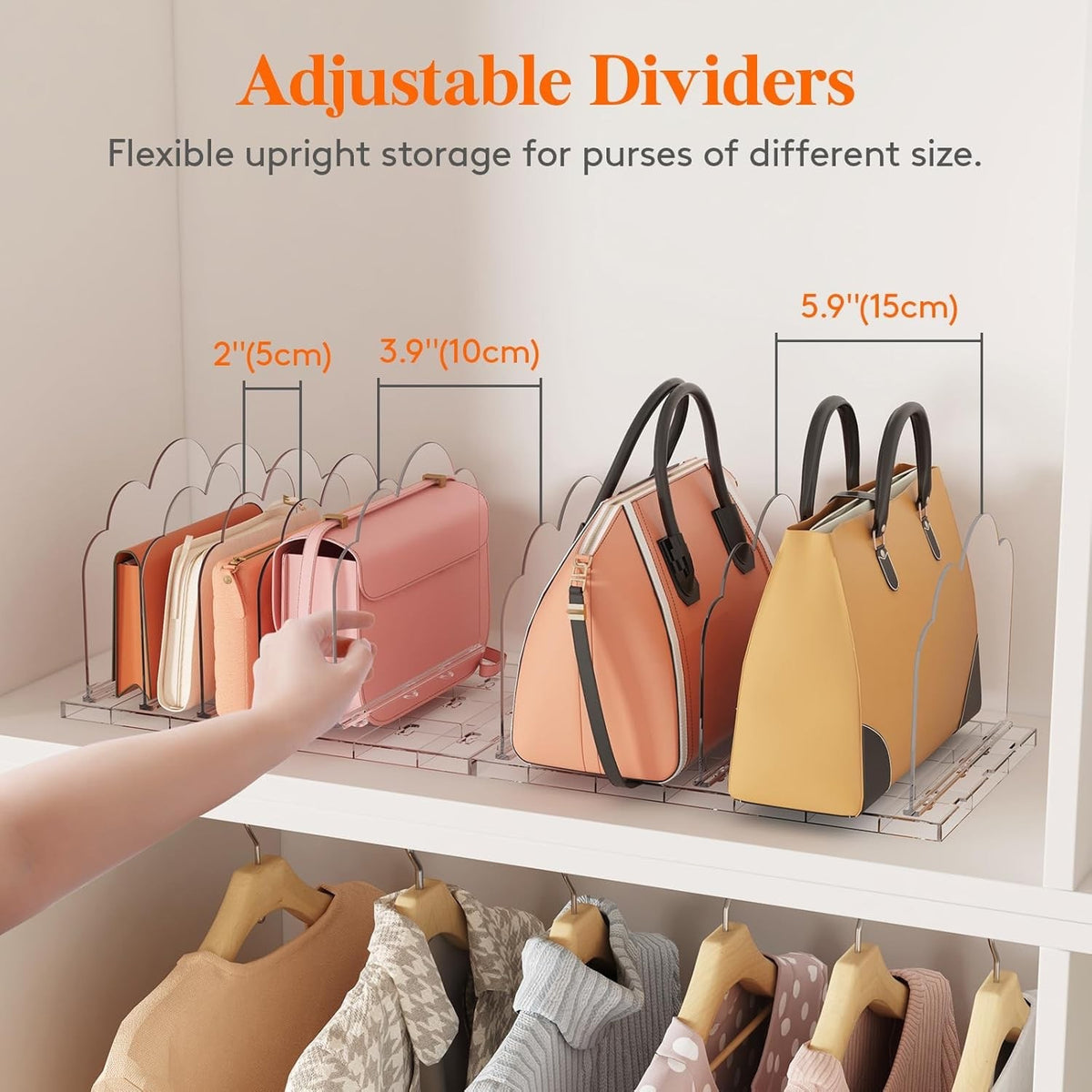 Shelf Dividers 8 Pack Clothes Adjustable Clear Closet Wardrobe Handbag Storage