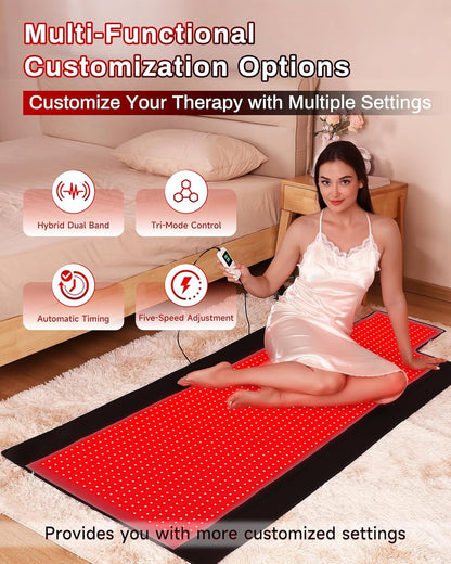 73x33 Red Light Therapy Mat Full Body Infrared 660nm 850nm 1370 LED TPU Kit Set