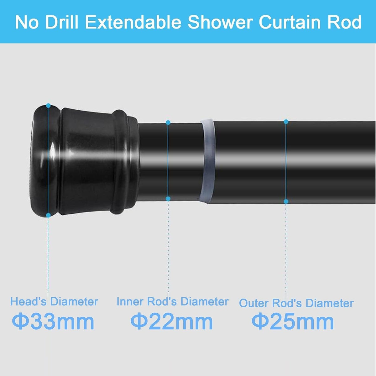 Tension Curtain Pole No Drill 115-410cm 32mm White Extra Long Shower Clothes