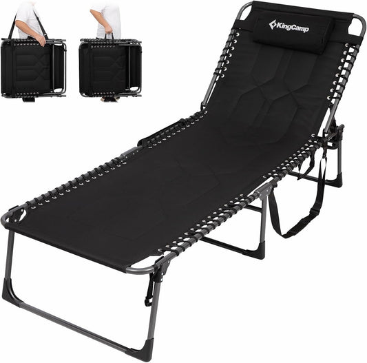 Sun Lounger Garden Recliner Folding Padded Black 200x68cm KingCamp XL 1 Pack