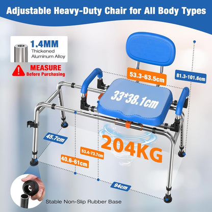 Sliding Shower Chair 360 Swivel Transfer Bench Adjustable Height Arms 204kg