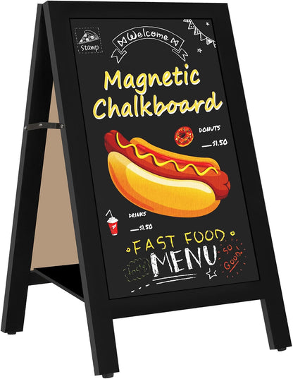 A-Frame Chalkboard Pavement Sign 45x85cm Double Sided Magnetic Wood Shelf VAIIGO
