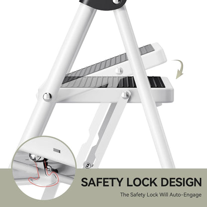 KINGRACK 2 Step Ladder with Non-Slip and Wide Pedal 330lbs Max Load White