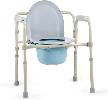 Foldable Bedside Commode Chair Portable Toilet with Pan 136kg Support