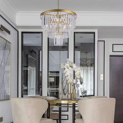 Crystal Chandelier Ceiling Light Gold 3 Tier 7 Lamp Modern Hanging Pendant 20"
