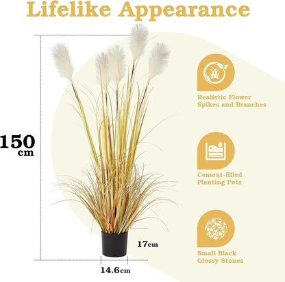 Artificial Feather Grass Tree 150cm Yellow Faux Tall Plant Indoor Outdoor Decor