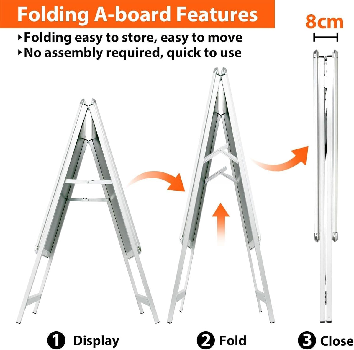 A2 Pavement Sign Board Double Sided A Frame Poster Display Silver Aluminium