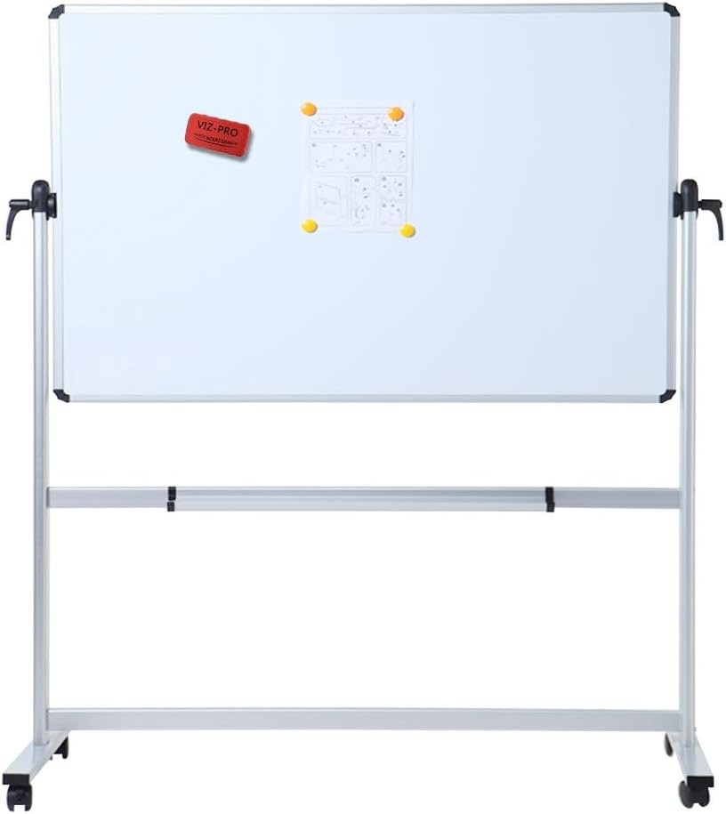 Viz Pro Double Sided Magnetic Mobile Whiteboard Revolving Aluminium 150x90cm