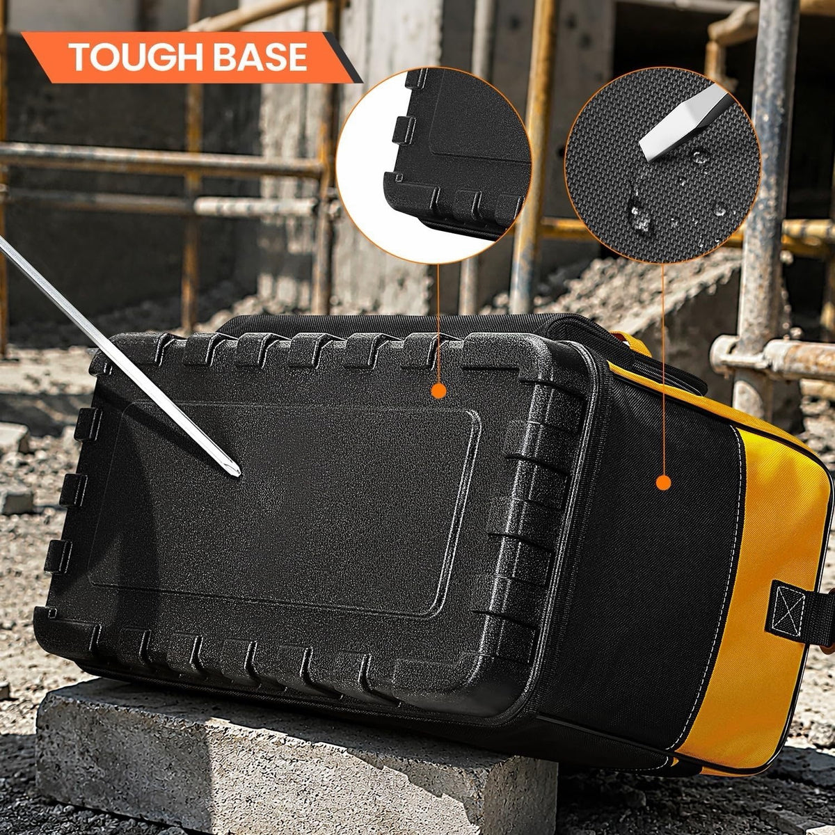 Tool Bag Heavy Duty 20 Inch 15 Pockets Waterproof Base 1680D Yellow Storage
