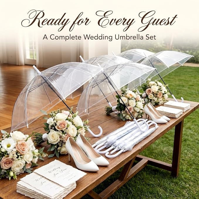 Wedding Umbrellas Clear Dome Transparent 16 Pack 95cm White Handle Bridal Party