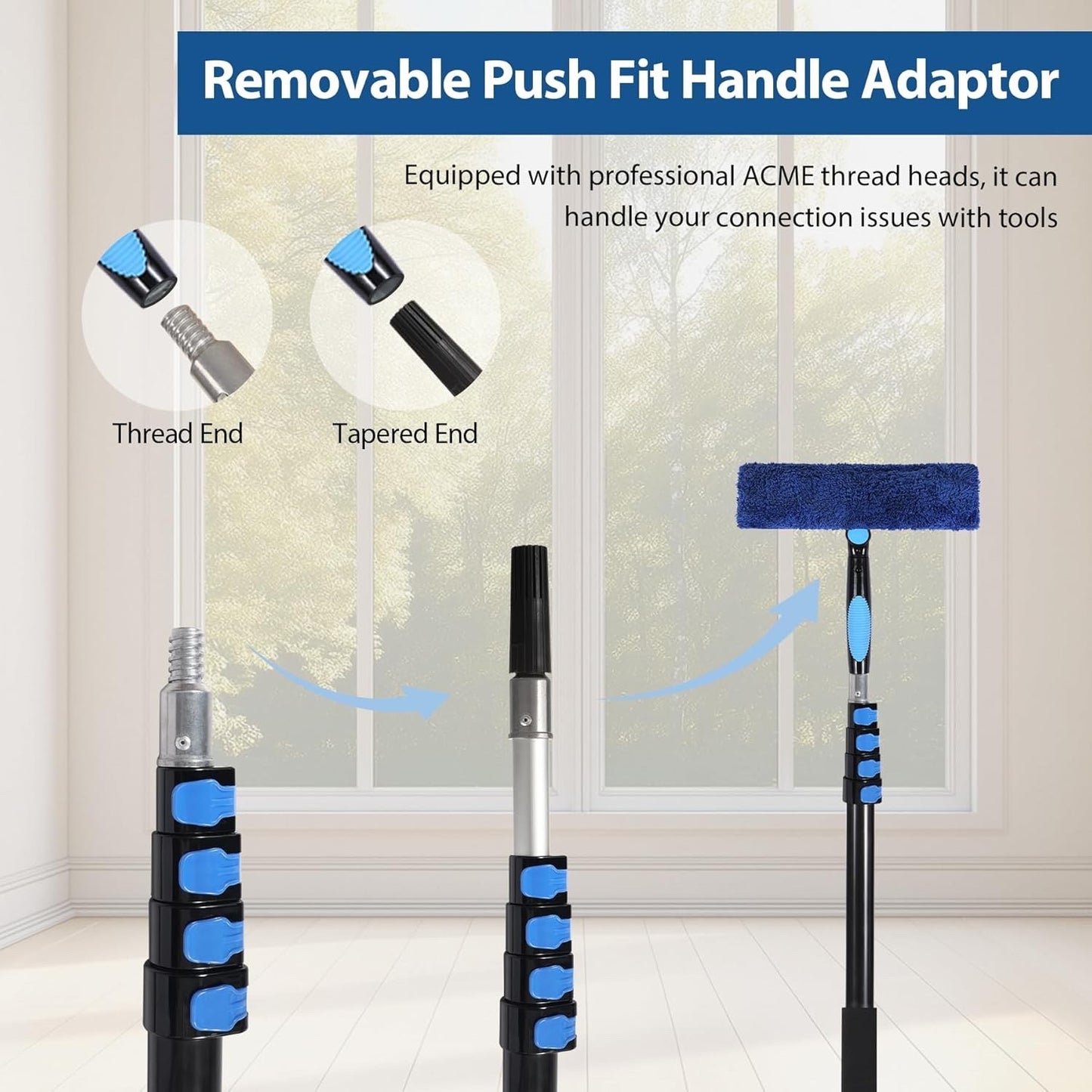 24ft Aluminum Telescopic Extension Pole Window Paint Gutter Duster Tool