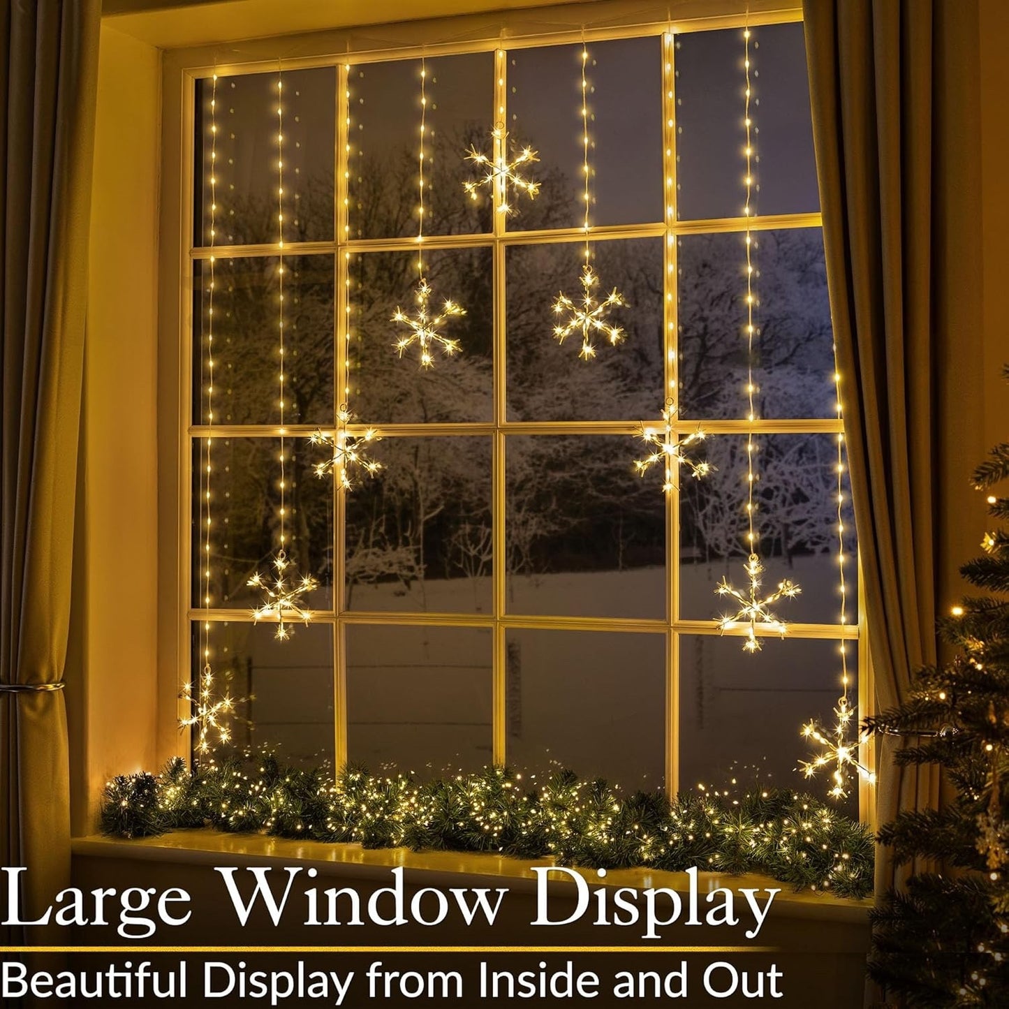 Christmas Curtain Lights Snowflake 325 LED Warm White Window Indoor Outdoor