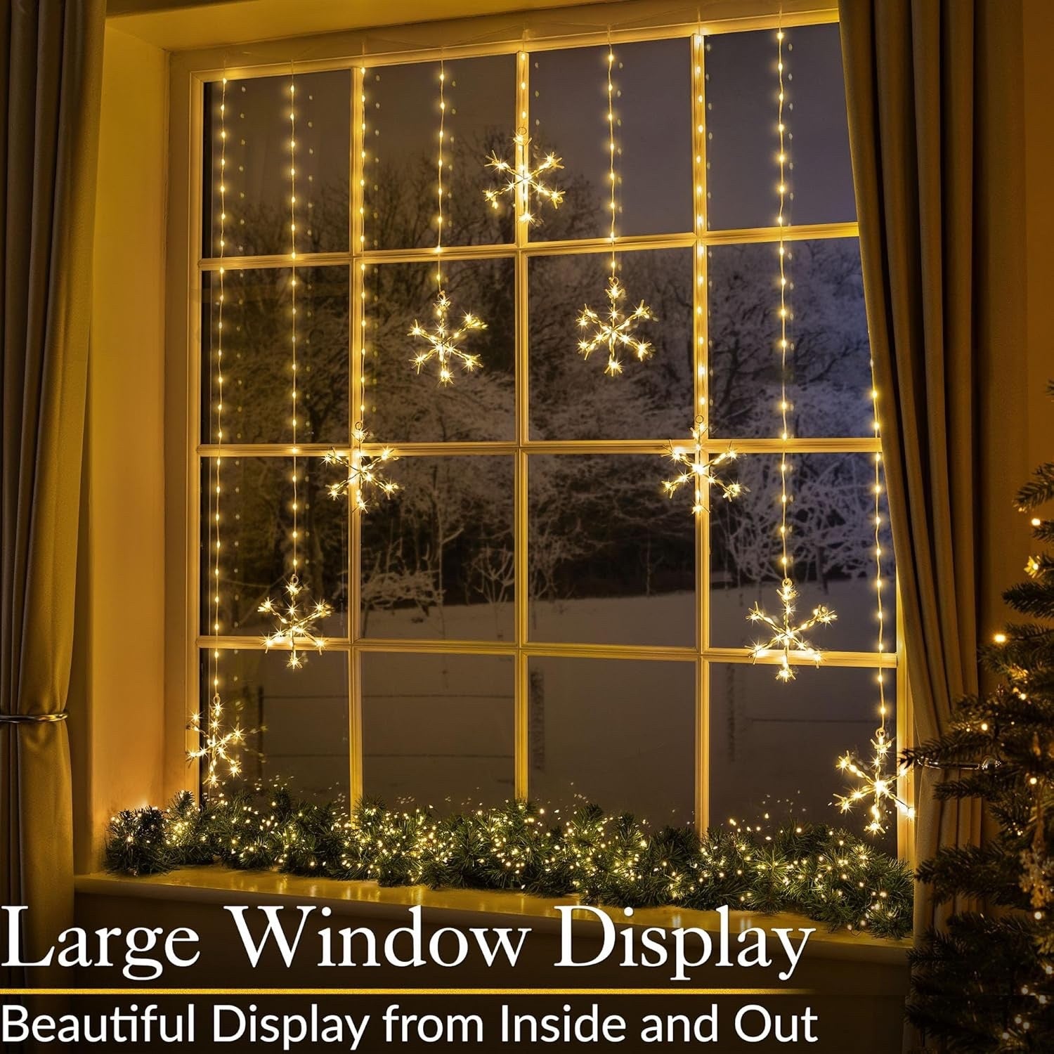 Christmas Curtain Lights Snowflake 325 LED Warm White Window Indoor Outdoor