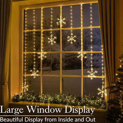 Christmas Curtain Lights Snowflake 325 LED Warm White Window Indoor Outdoor