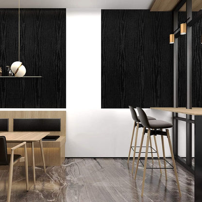 Black Vinyl Wrap Self Adhesive Wood Effect 90x600cm Waterproof Furniture Film