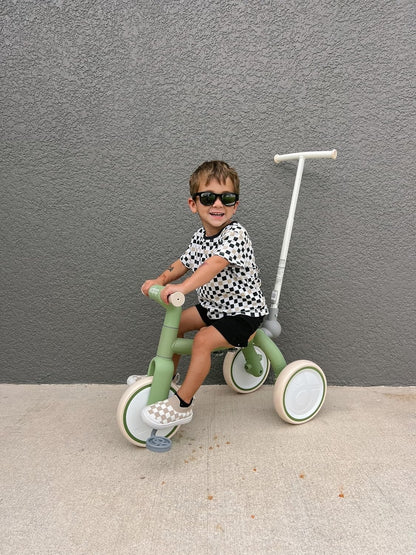 Kids 3in1 Tricycle Stroller Balance Bike Pedal Ride On Toddler Green 1-4yrs