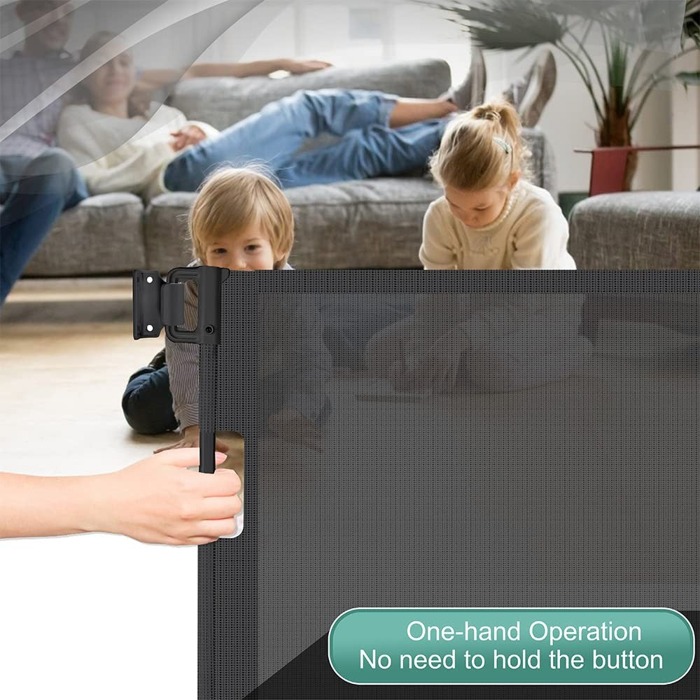 Retractable Stair Gate Extra Wide 140cm One Hand Baby Dog Safety Barrier Black