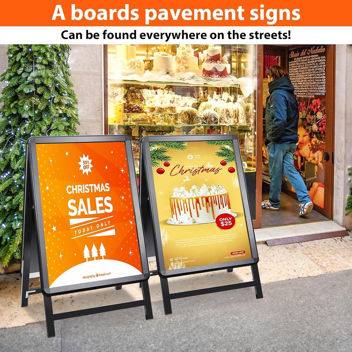 A2 A-Board Pavement Sign Black Double Sided Aluminium Poster Display Stand