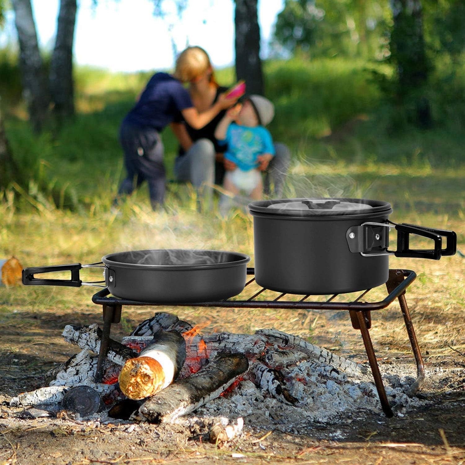 Odoland 16pcs Camping Cookware Set Portable Non Stick Pot Pan Kettle Stove