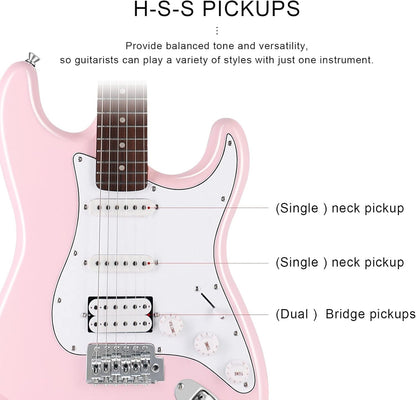 Eastrock 39 inch Full-Size Electric Guitar for Junior Beginners Pink