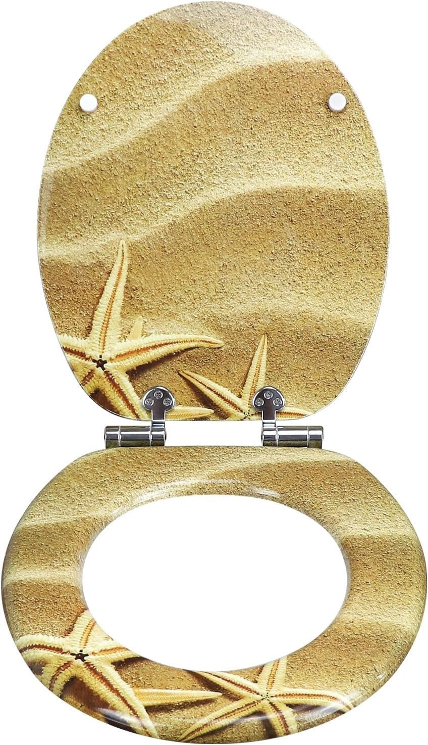 Toilet Seat MDF Soft Close Sand Pattern Oval 43.5x37.5cm Durable Bathroom
