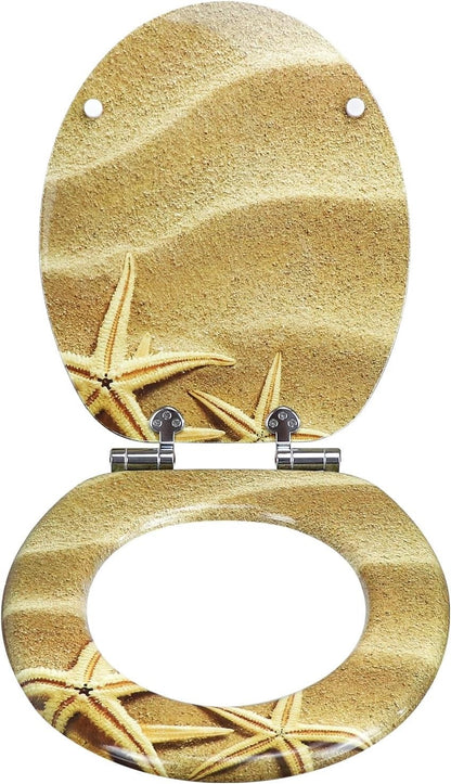 Toilet Seat MDF Soft Close Sand Pattern Oval 43.5x37.5cm Durable Bathroom