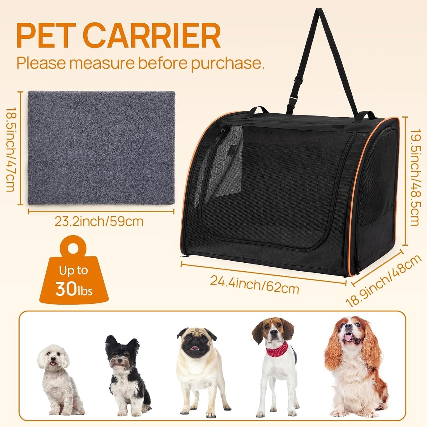 Pet Stroller Dog Pram 3-in-1 Cat Carrier Foldable 15kg Grey 4 Wheel Travel Bag