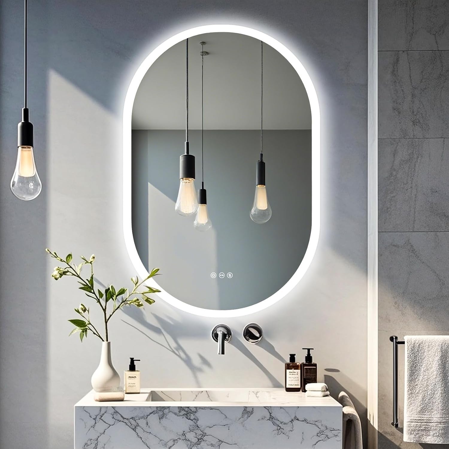 600x900mm LED Bathroom Mirror Anti Fog Dimmable 3 Color Light Wall Mounted IP56