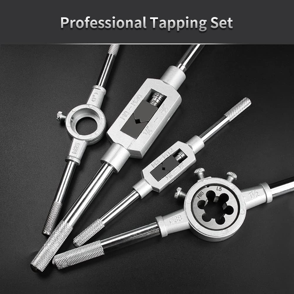 107 Pcs HSS Tap & Die Set Metric Thread Repair Kit with Wrench & Case