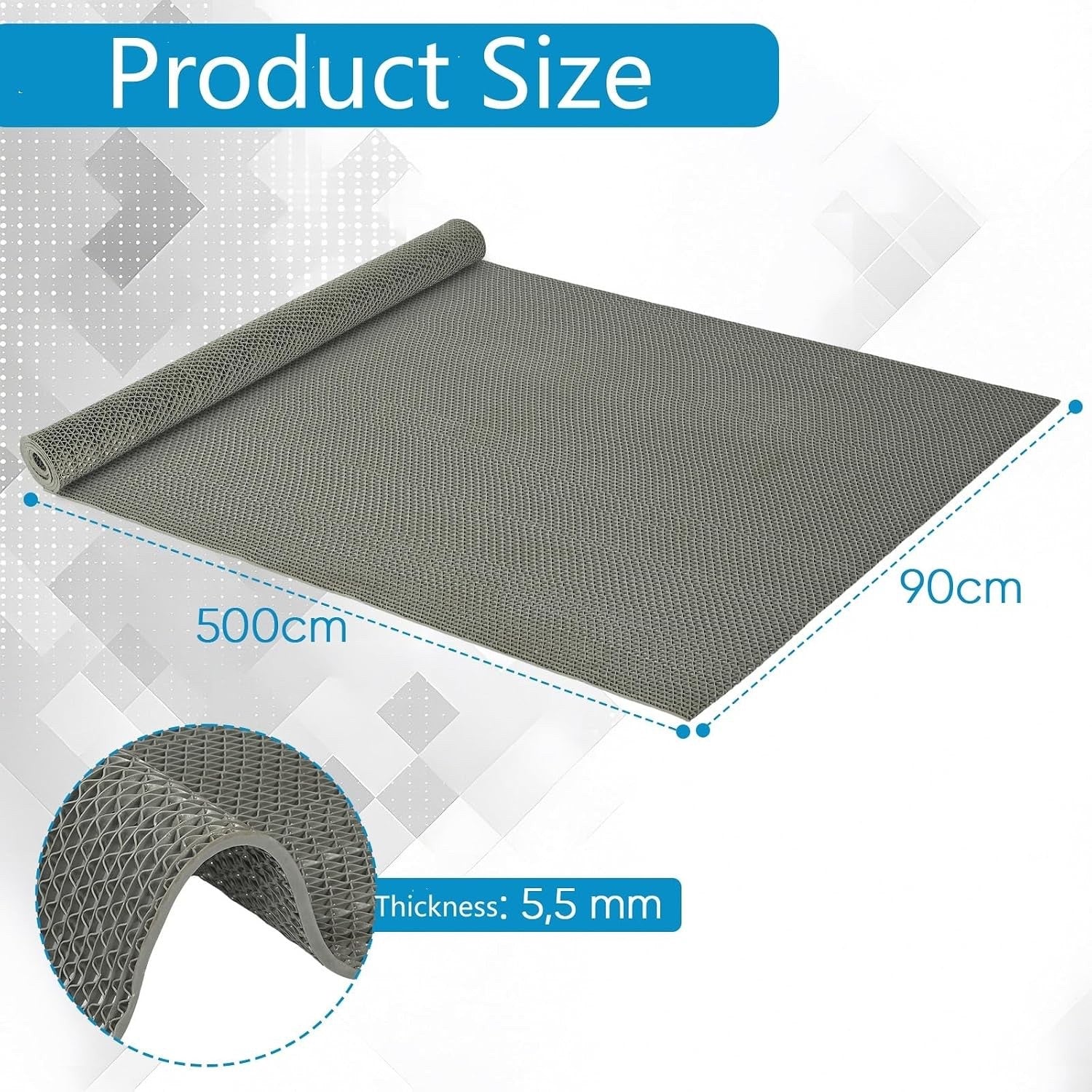Non Slip Drainage Matting 5m x 90cm Grey PVC Wet Area Floor Runner 5.5mm Thick