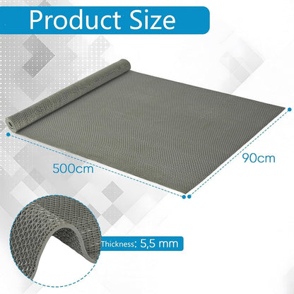 Non Slip Drainage Matting 5m x 90cm Grey PVC Wet Area Floor Runner 5.5mm Thick