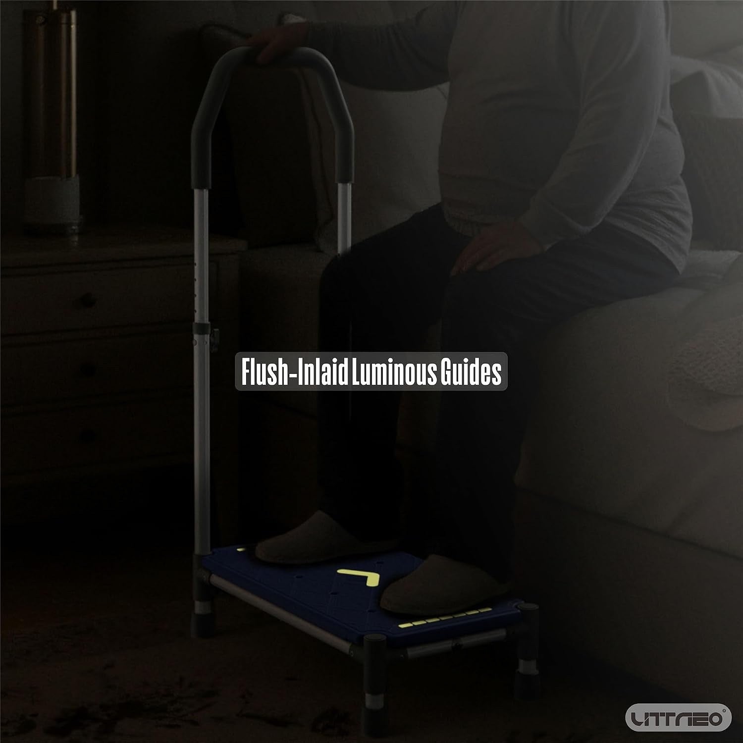 Step Stool Handrail Platform Adjustable Arms Non Slip 225kg Blue Bed Bathroom
