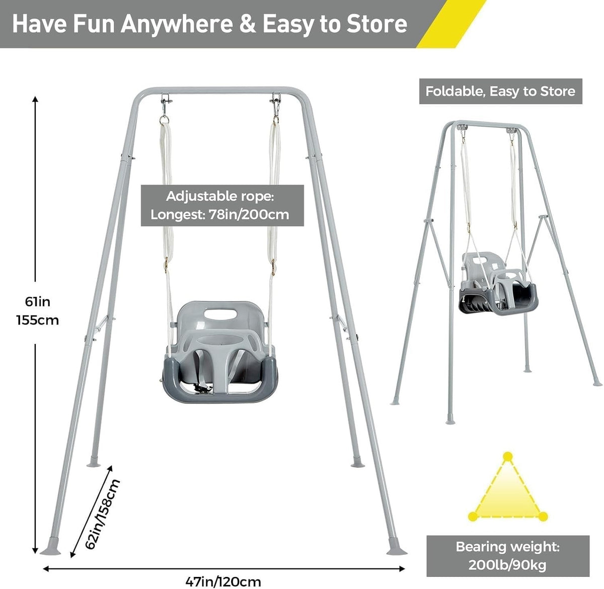 Swing Set Toddler  3-in-1 Foldable Metal Outdoor Safety Belt 4 Sandbags FUNLIO