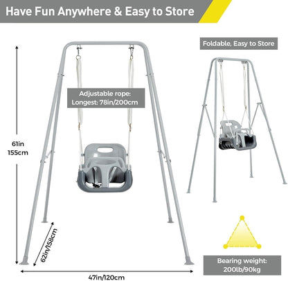 Swing Set Toddler  3-in-1 Foldable Metal Outdoor Safety Belt 4 Sandbags FUNLIO