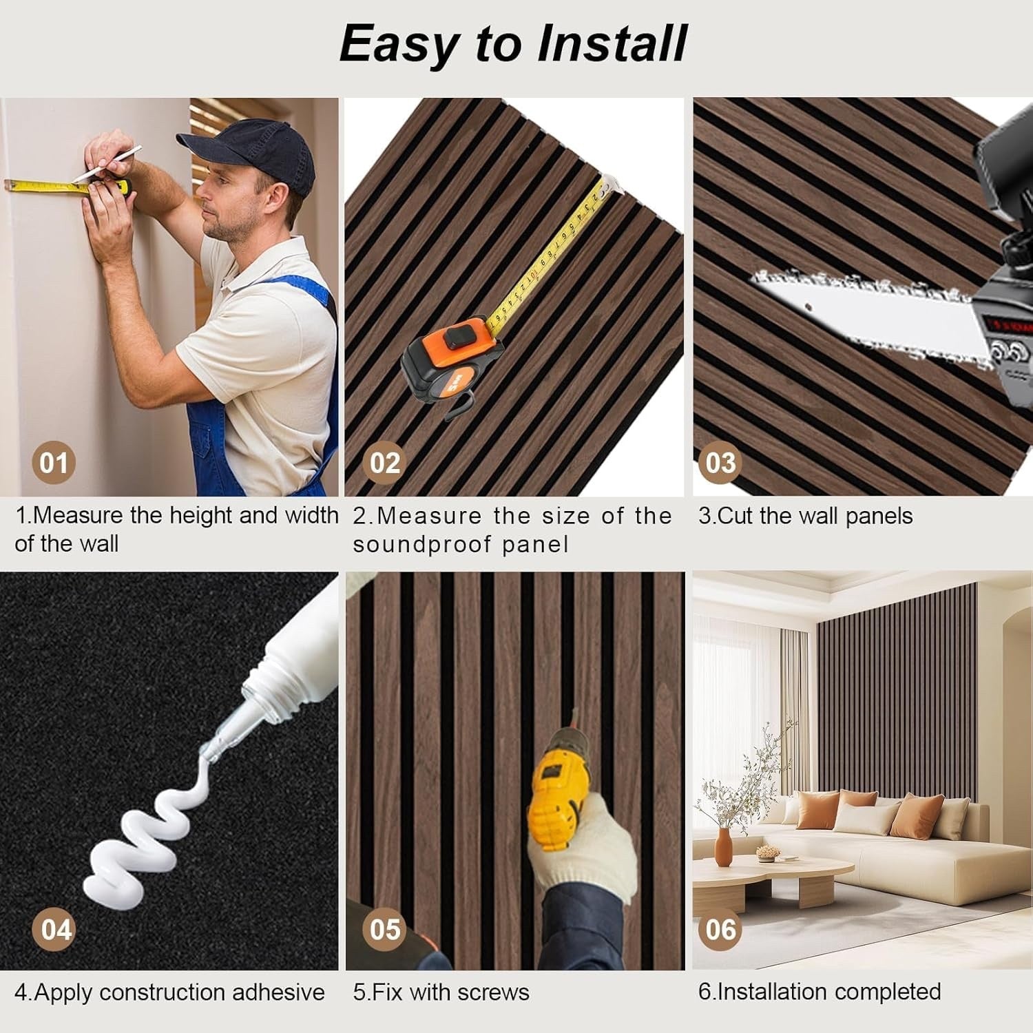 Acoustic Wood Slat Wall Panels 2400x600mm Sound Absorbing Foldable Black Walnut