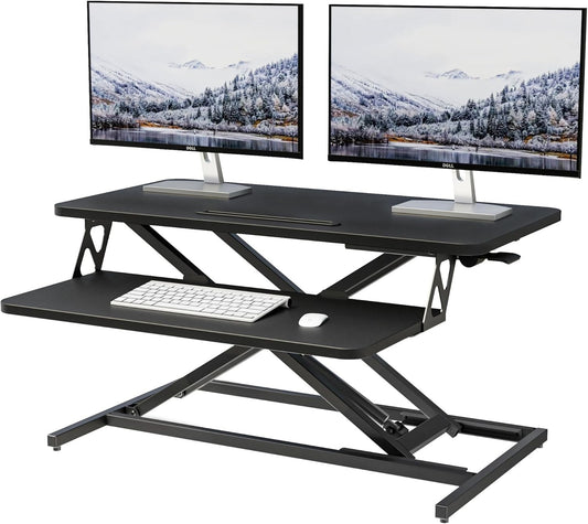 Standing Desk Converter 32in Height Adjustable Desk Riser Dual Monitor Stand
