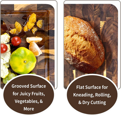 Large Acacia Cutting Board 22x16in End Grain Butcher Block Juice Groove Handle