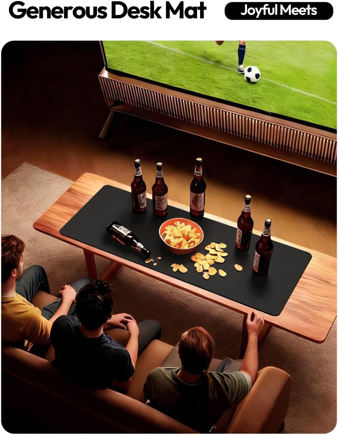 Desk Mat Mouse Pad Large 100x50cm Black Faux Leather Waterproof Non Slip