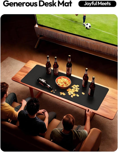 Desk Mat Mouse Pad Large 100x50cm Black Faux Leather Waterproof Non Slip