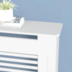 White MDF Radiator Cover 100cm Tall Modern Slatted Heater Cabinet Shelf