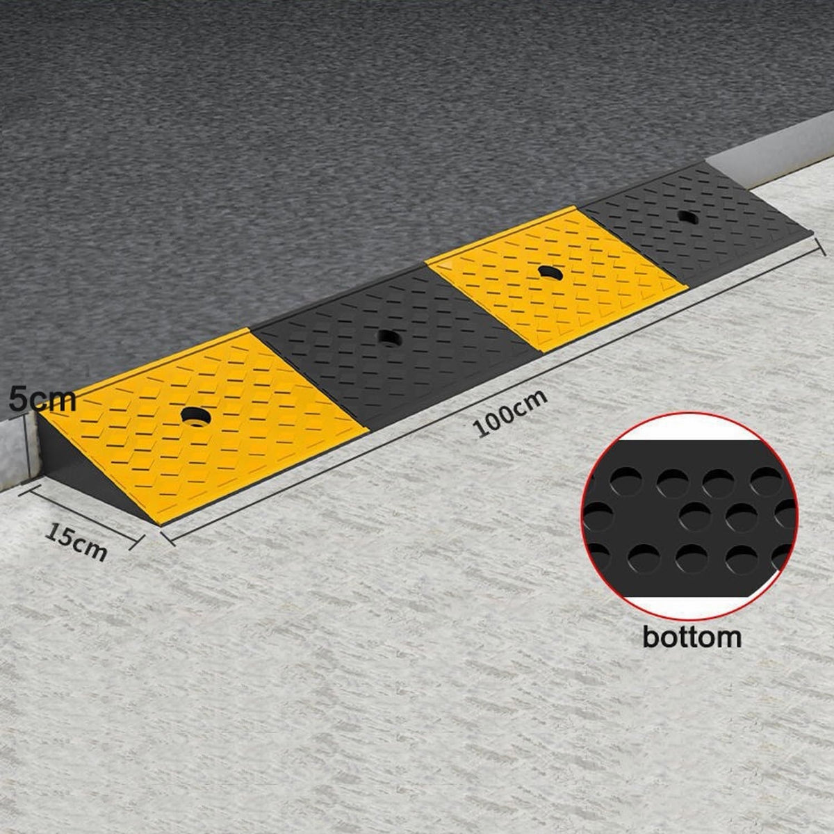 Kerb Ramp Rubber Threshold Wheelchair 100x15x5cm 5cm Rise Non Slip Fixing Bolts