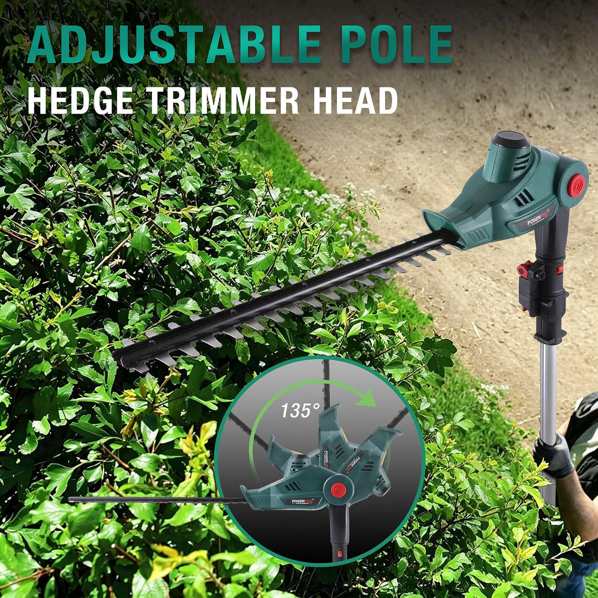 Cordless Pole Hedge Trimmer 12V 2.67m Reach 45cm Blade 2x2.0Ah Battery 135° Head