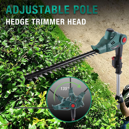 Cordless Pole Hedge Trimmer 12V 2.67m Reach 45cm Blade 2x2.0Ah Battery 135° Head