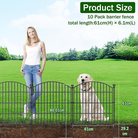 Garden Fence Panels 10pc No Dig Metal 61cm 6.1m Gate Dog Animal Barrier Black