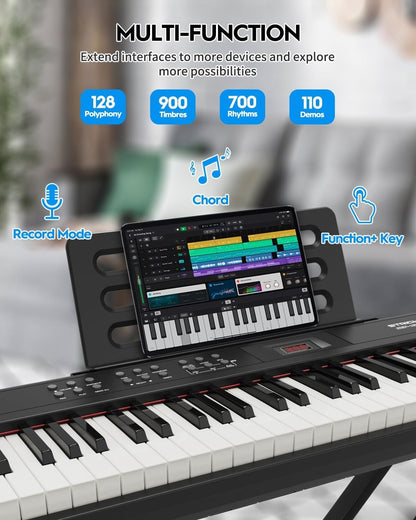 Digital Piano Keyboard 88 Keys Semi Weighted Electric Stand Sustain Pedal USB