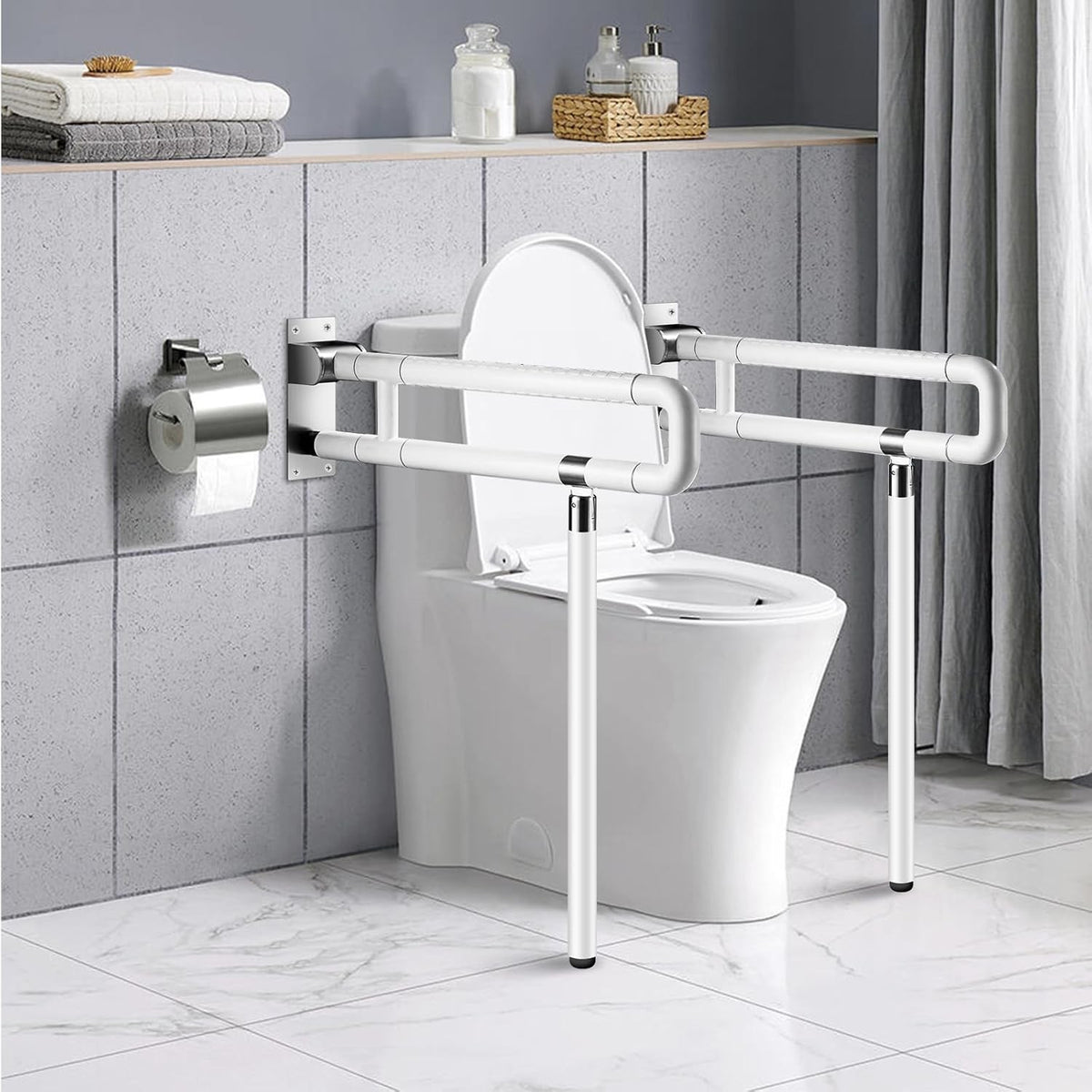 Toilet Grab Rail Foldable 65cm Wall Mounted Stainless Steel Bathroom Support Whi