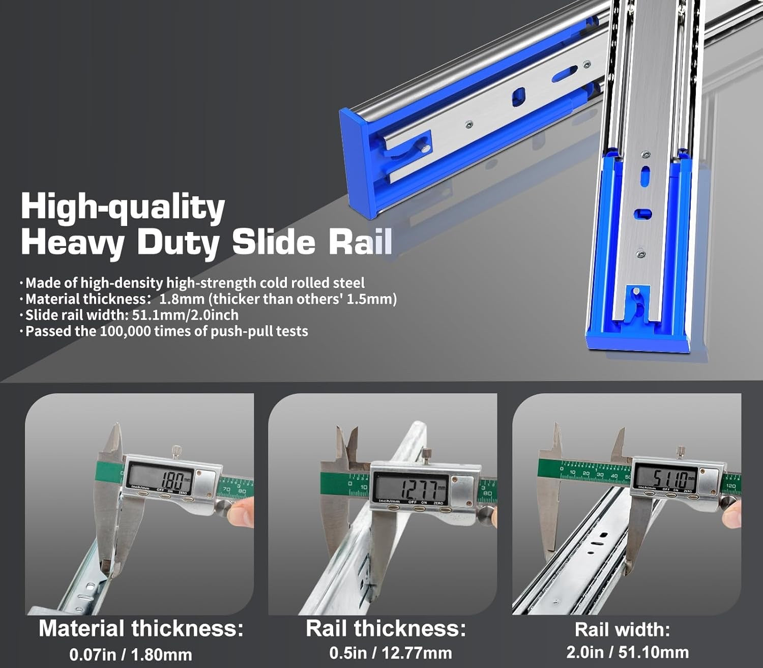 Drawer Runners 650mm Heavy Duty Soft Close Full Extension 90KG Slide Rails